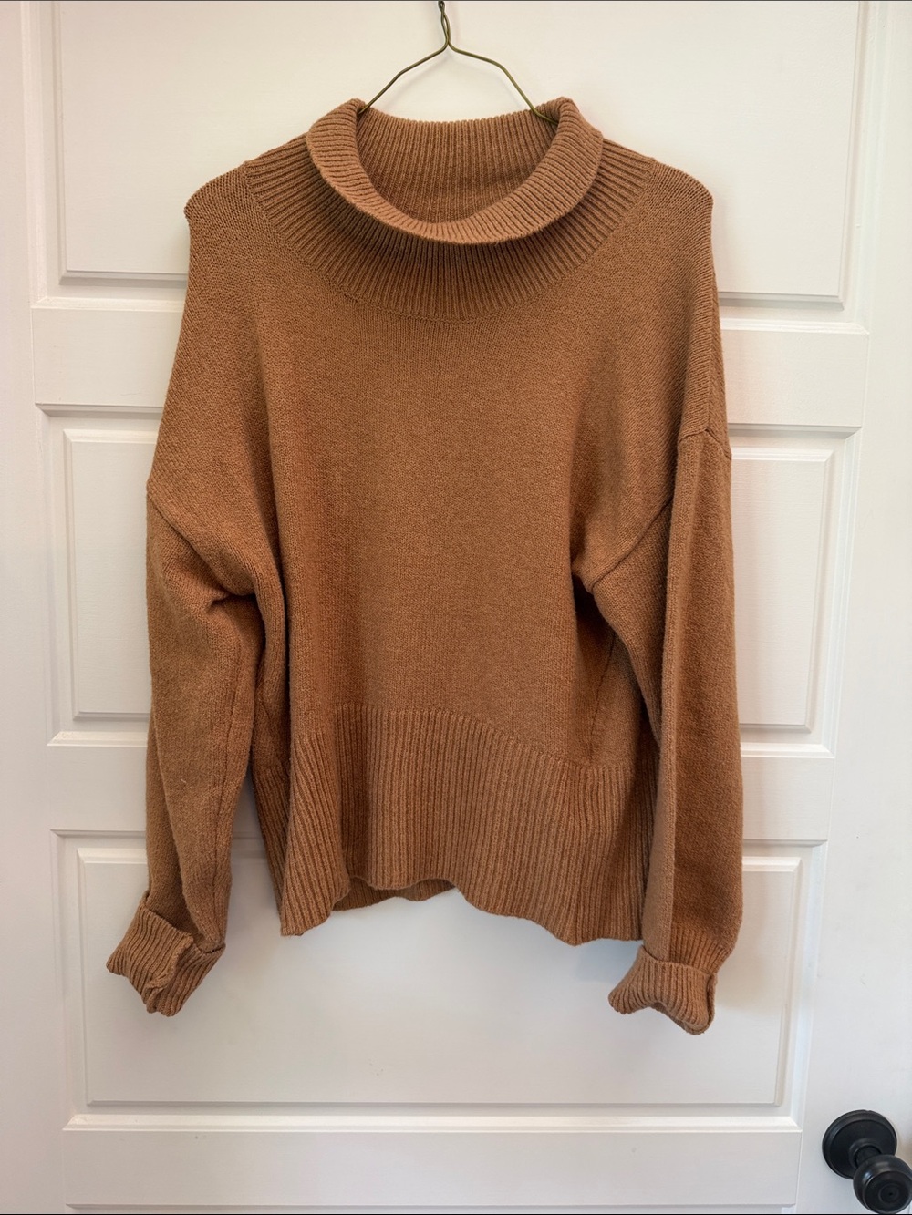 A Nee Day Ribbed Funnel Neck Sweater - Camel Brown